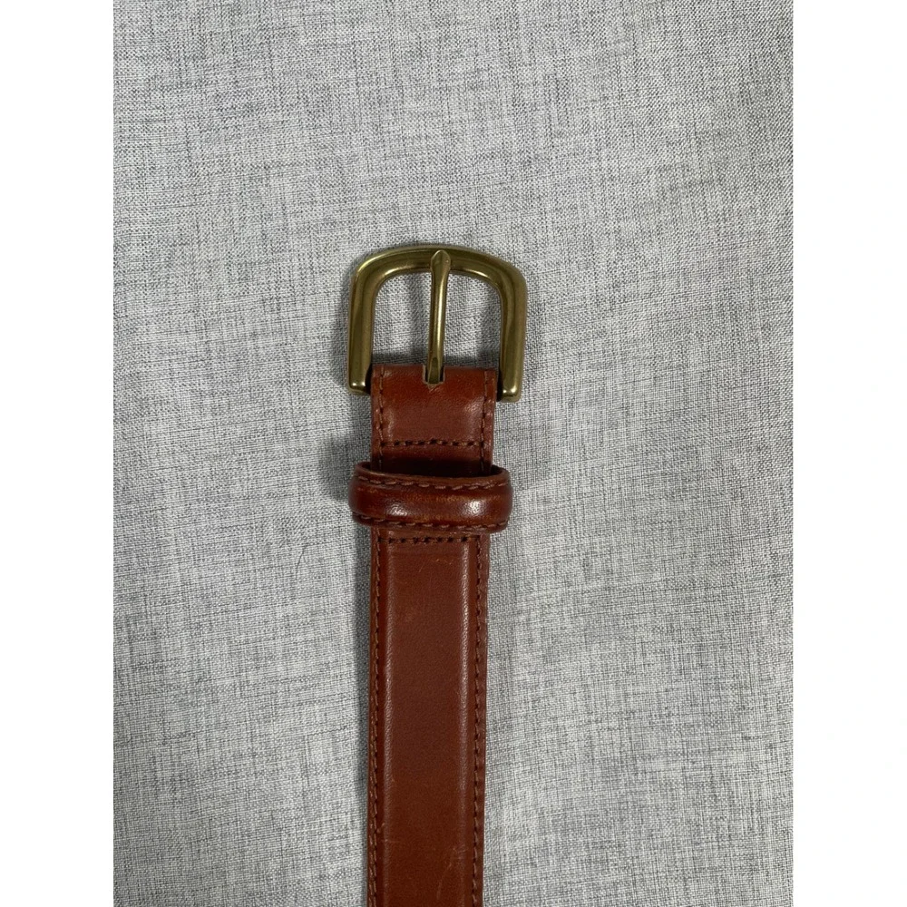 LL Bean Mens 34 Brown Genuine Leather Belt Brass Buckle Made in USA 0WW59